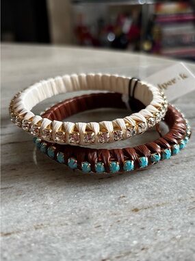 Piper K Turquoise & Crystal Woven Wrapped Brown and Cream Bracelet